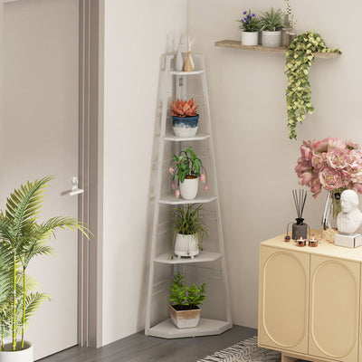 HOMCOM Five-Tier Corner Shelf - White 