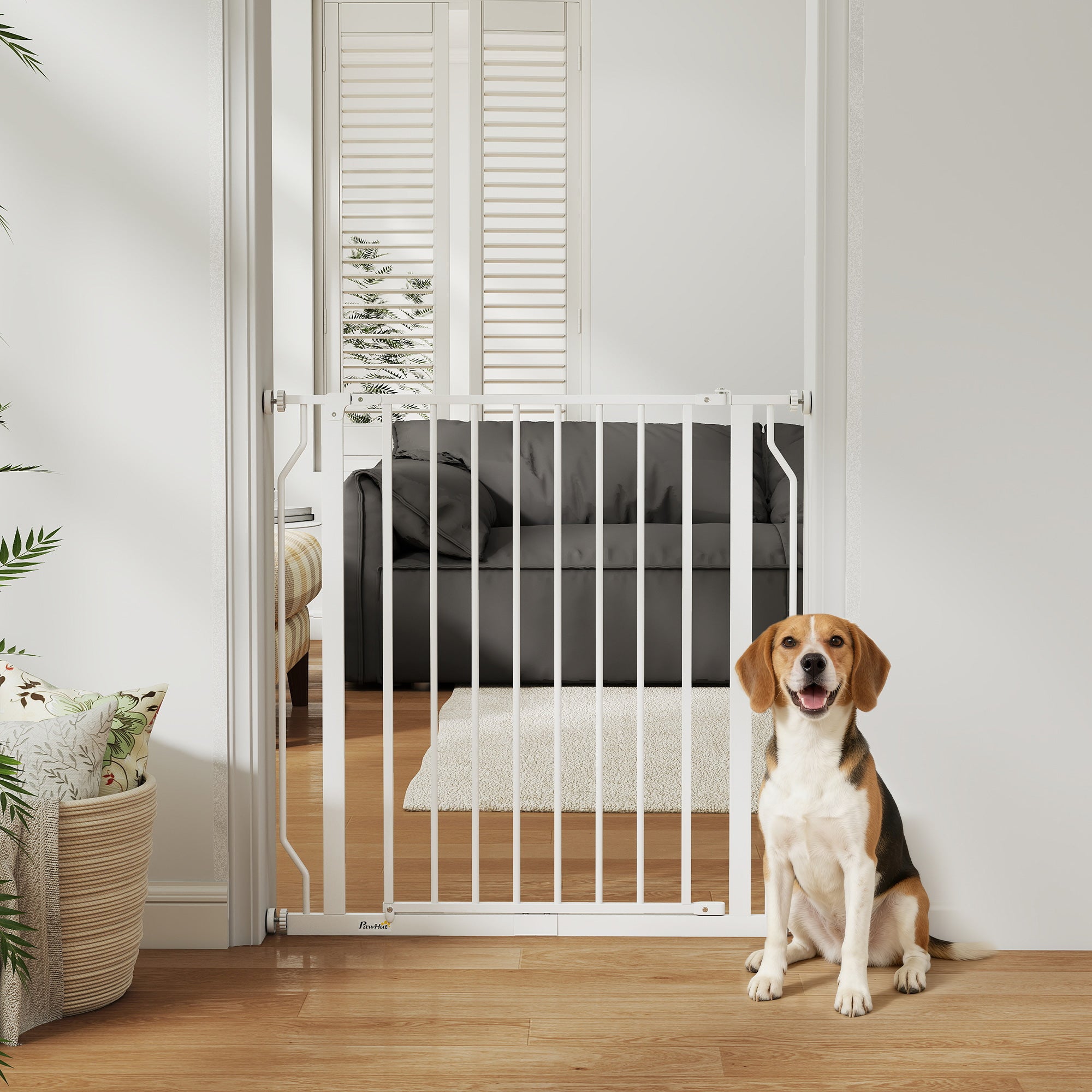 PawHut Extra Wide Dog Gate, with Door Pressure, for Doorways, Hallways, Staircases - White 