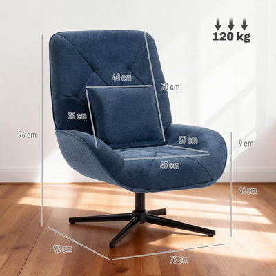 HOMCOM Accent Chair, Chenille Upholstered Swivel Armchair with Lumbar Pillow, High Back, Deep Seat and Metal Legs, Dark Blue 