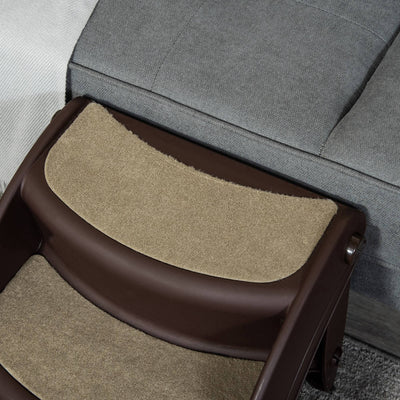 PawHut Foldable Pet Stairs Portable Dog Steps 3-Step Design with Non-slip Mats for High Beds, Sofas, 49 x 38 x 38 cm, Brown 