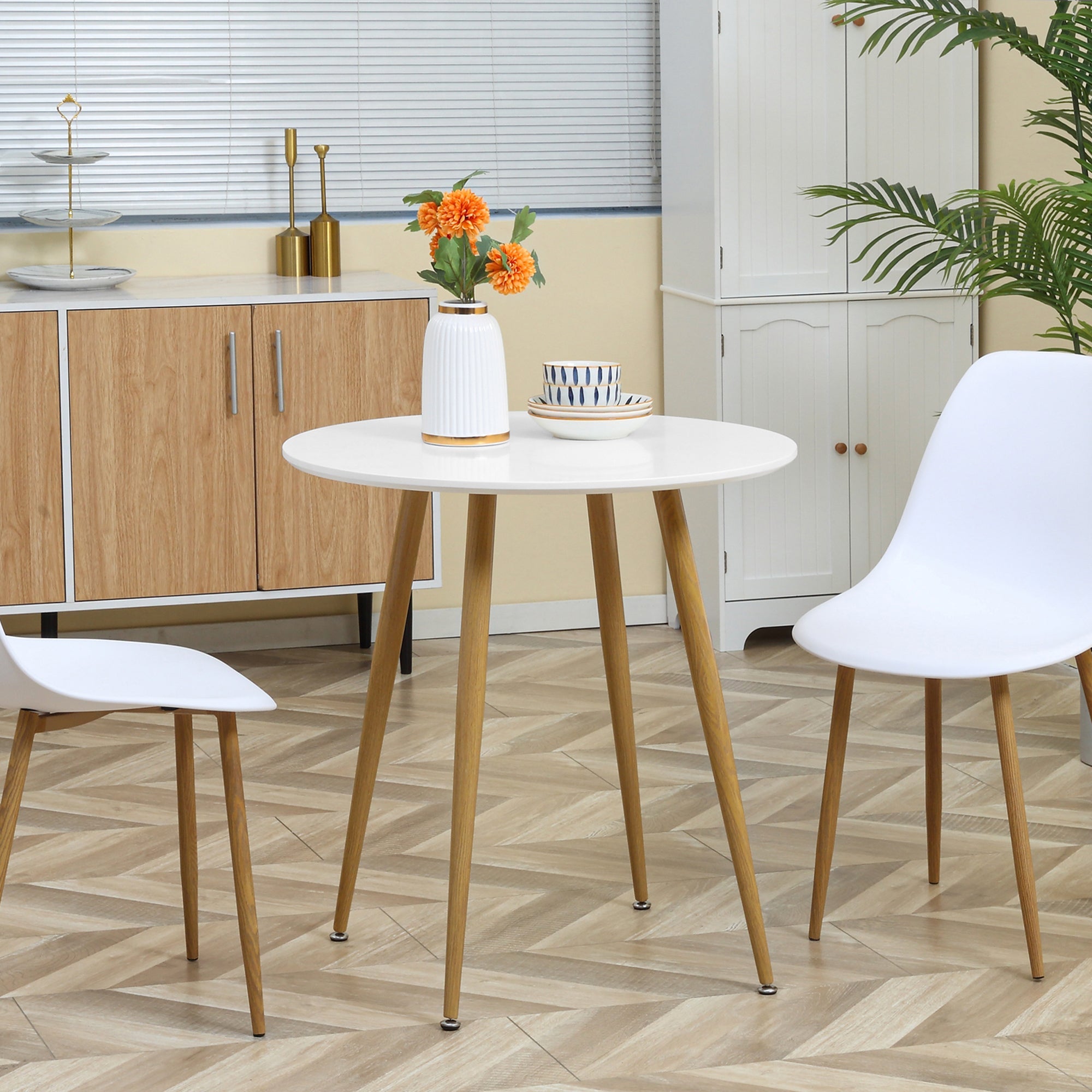 HOMCOM Modern Dining Table for 2 People, Round Kitchen Table, with Matte Top and Metal legs, Dining Room Living Room, White 