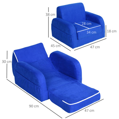 HOMCOM 2 In 1 Kids Armchair Sofa Bed Fold Out Padded Wood Frame Bedroom Blue 