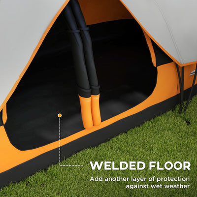 Outsunny Six-Man Tent, with Two Rooms, Small Rainfly and Accessories - Orange 