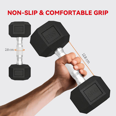 SPORTNOW Hex Dumbbell Set with Weights Storage Rack, Rubber Coated Dumbbells, Non-Slip Chrome Handles, Space-Saving for Home Gym Weight Lifting Strength Training, 2 x 2kg, 2 x 5kg, 2 x 8kg 