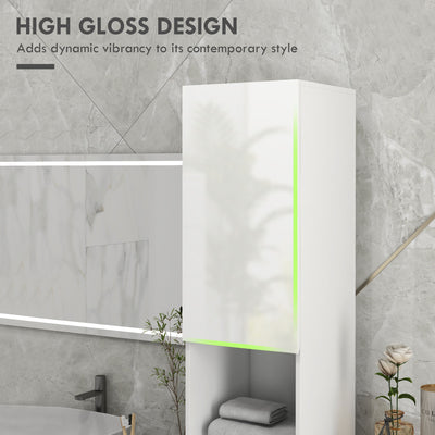 kleankin Multi-Storage Slim Bathroom Cabinet - High Gloss White 