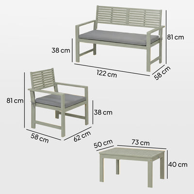 Outsunny 4 Seater Wooden Garden Furniture Set with Loveseat, Armchairs, Table, Acacia Wood Garden Sofa Set, Light Grey 