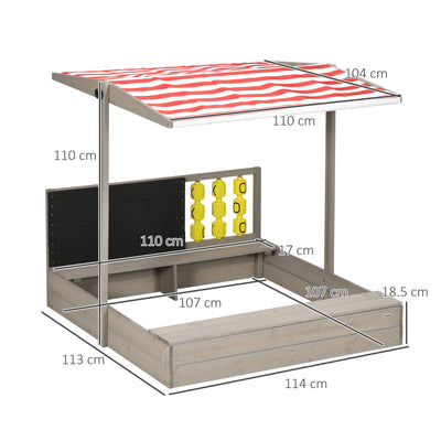 Outsunny Kids Wooden Sandpit, sandbox with canopy & Seats, for Gardens - Grey 
