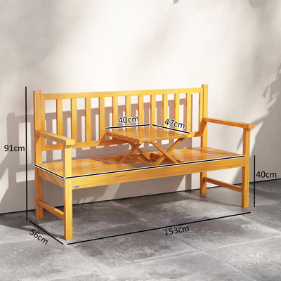 Outsunny Wooden Bench with Liftable Middle Table, Outdoor Bench, Patio Loveseat for Porch, Garden, Seats 2-3 People 