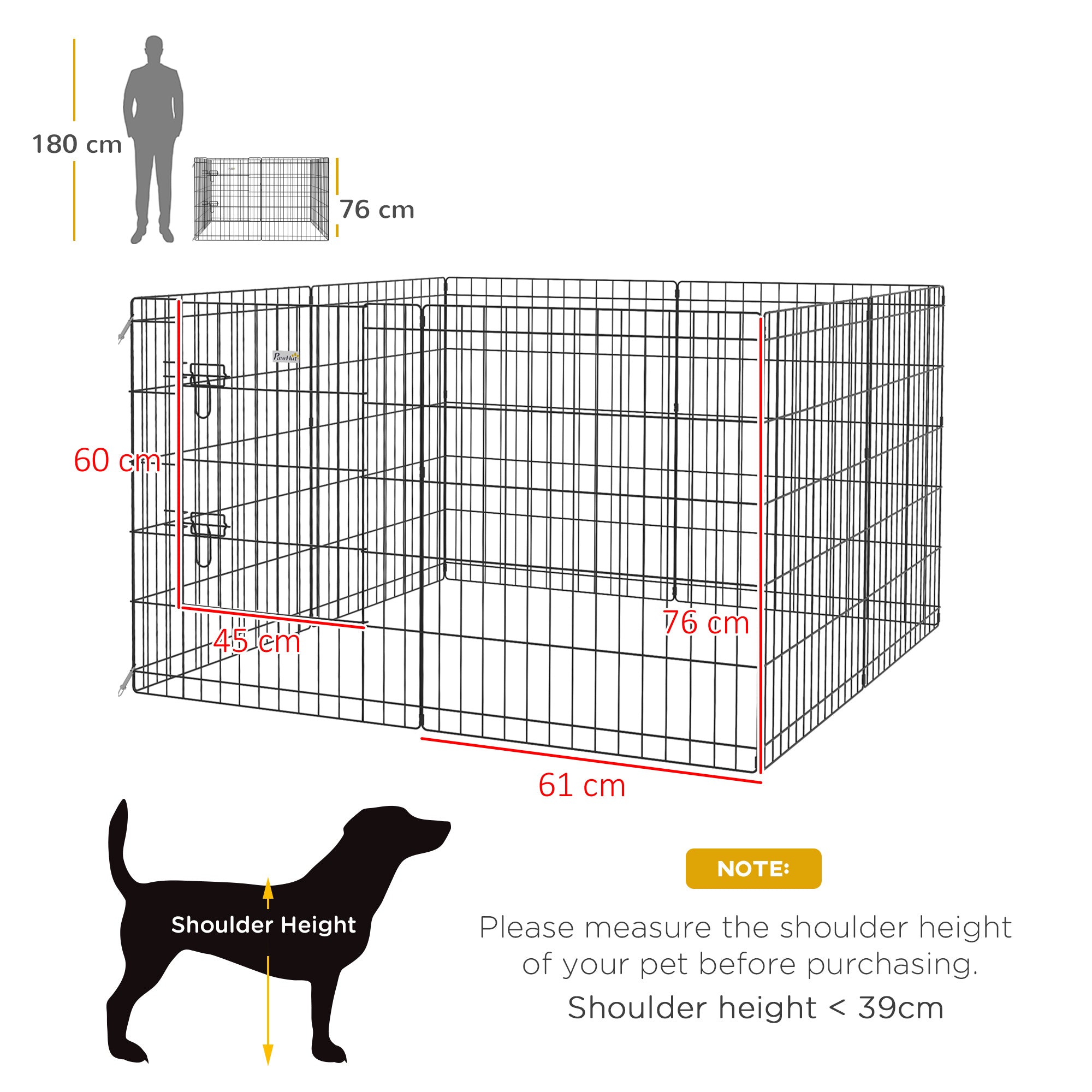 PawHut 8 Panel DIY Dog Pen with Door, for Dogs, Small Animals, Indoor/Outdoor Use, 76cm High 