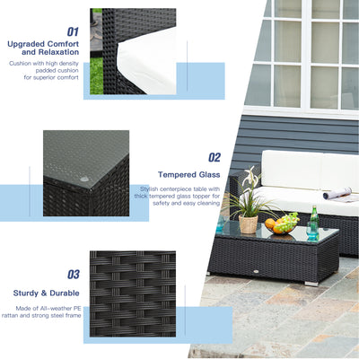 Outsunny 4-Seater Rattan Sofa Set Garden Rattan Furniture Wicker Steel Chair Seat Furniture Patio Rattan Garden Sofa Black 