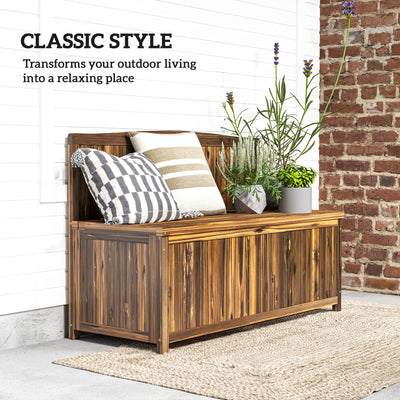 Outsunny Wood Storage Bench for Patio Furniture, Outdoor Garden Seating Tools, Brown 