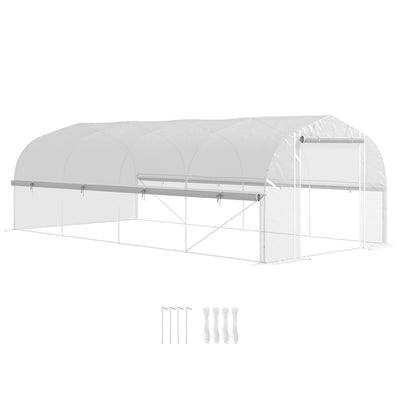 Outsunny 6 x 3 x 2m Walk-in Polytunnel Greenhouse, Zipped Roll Up Sidewalls, Mesh Door, 8 Mesh Windows, Tunnel Warm House Tent with PE Cover, Complimentary Plant Labels and Gloves, White 