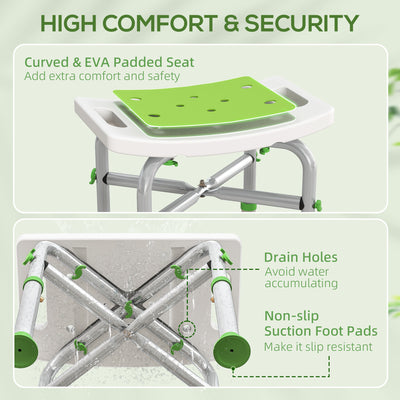 HOMCOM 44-51.5cm Aluminium Frame Shower/Bath Stool - Green 