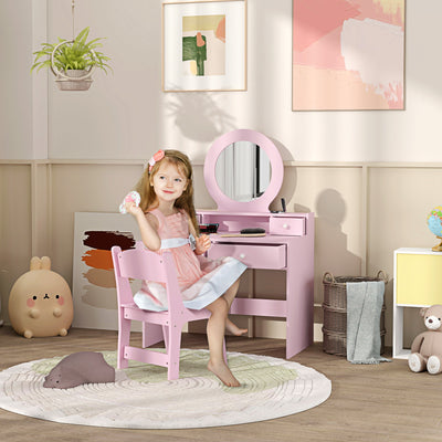 AIYAPLAY Kids Dressing Table Set Kids Make up Table with Stool and Mirror, Storage Drawers, Gift for Aged 3-8 
