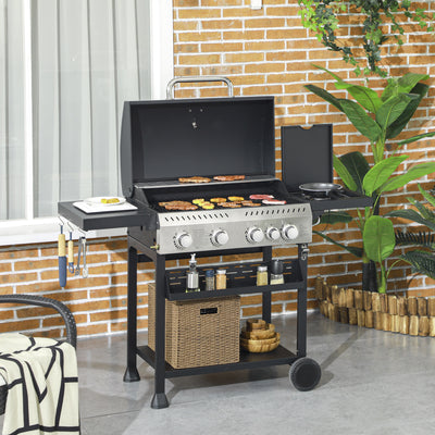 Outsunny Five-Burner Steel Gas Grill, with Thermometer - Black 
