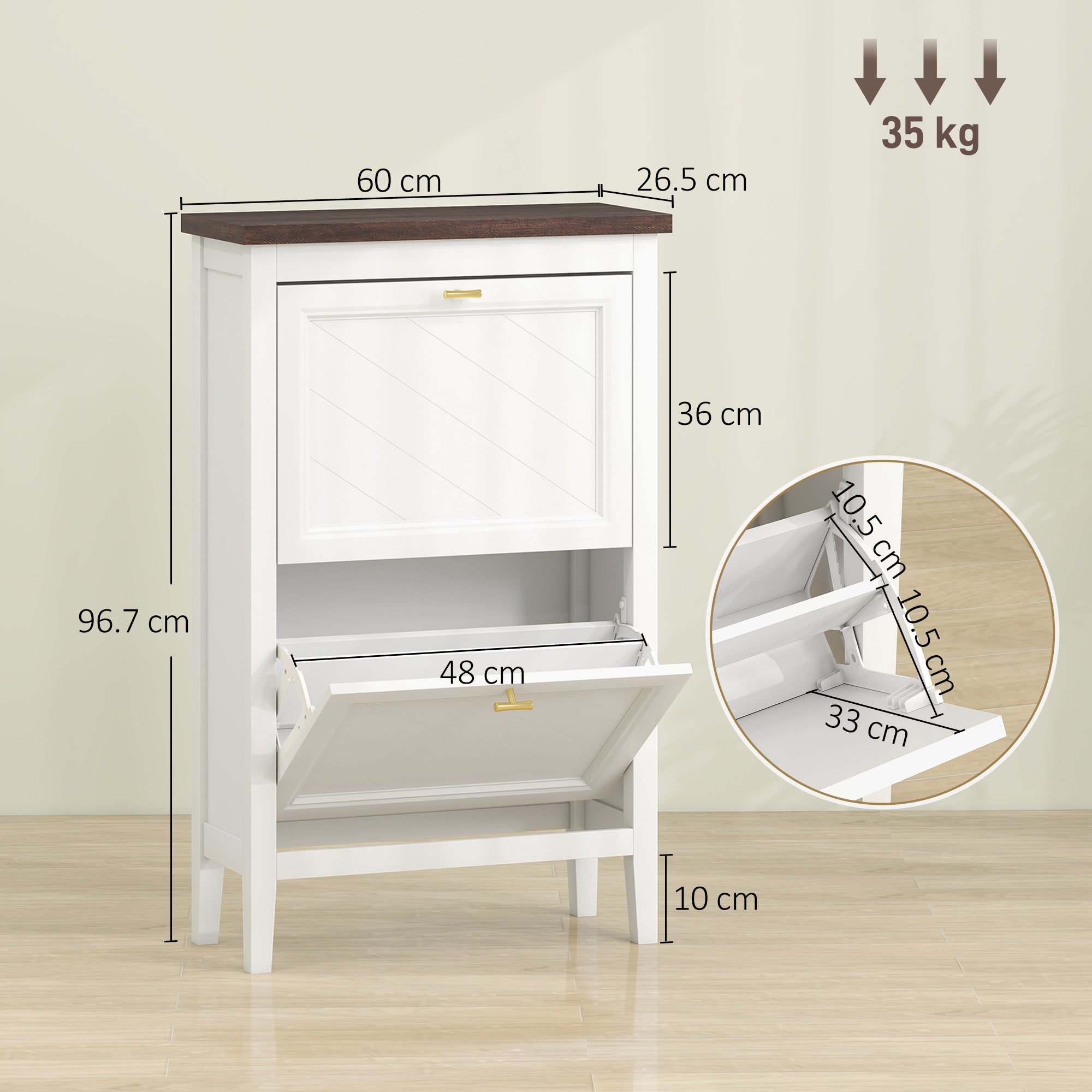 HOMCOM Shoe Cabinet with 2 Flip Drawers, Farmhouse Narrow Shoe Storage Cabinet with Adjustable Shelves, White 