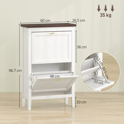 HOMCOM Shoe Cabinet with 2 Flip Drawers, Farmhouse Narrow Shoe Storage Cabinet with Adjustable Shelves, White 