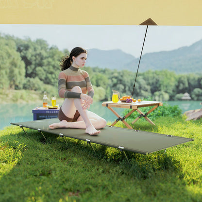 Outsunny Lightweight Camping Bed, Aluminium Portable Camp Cot w/ Strong Support 150kg and Carry Bag for Camping, Dark Green 