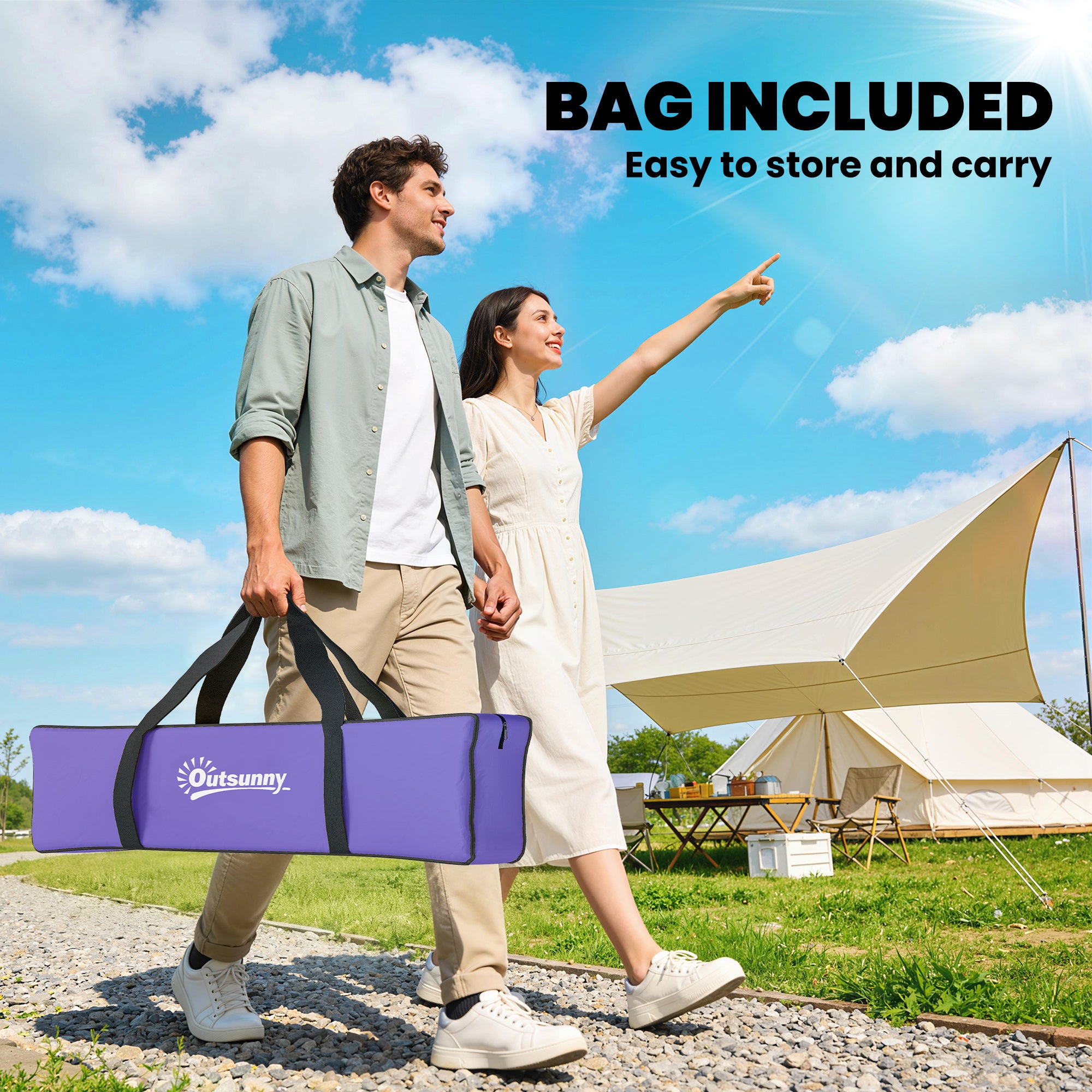 Outsunny 2 Person Camping Tent, Dome Tent with Zipped Doors, Storage Pocket, Portable Handy Bag, Light Purple 