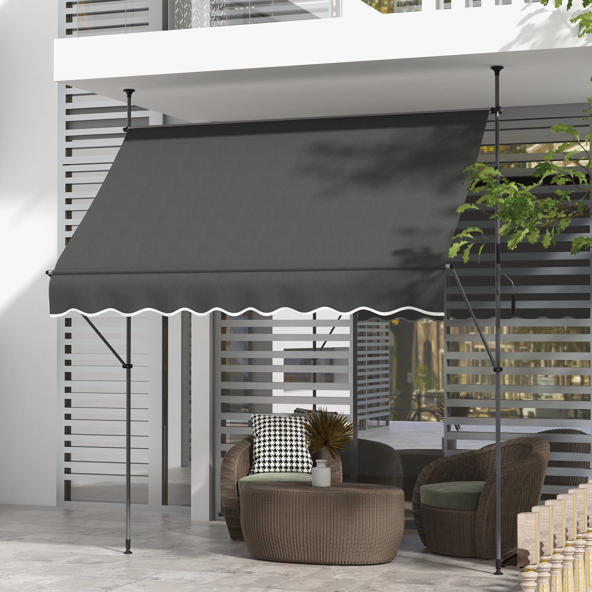 Outsunny 2.5 x 1.2m Retractable Awning, Free Standing Patio Sun Shade Shelter, UV Resistant, for Window and Door, Dark Grey 