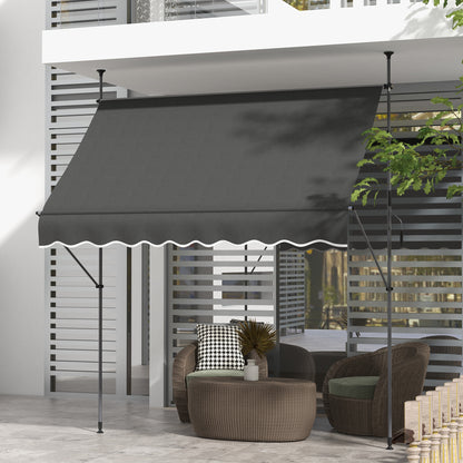 Outsunny 2.5 x 1.2m Retractable Awning, Free Standing Patio Sun Shade Shelter, UV Resistant, for Window and Door, Dark Grey 