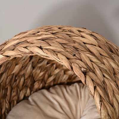 PawHut Wicker Cat Bed, Raised Rattan Cat Basket with Cylindrical Base, Soft Washable Cushion, 42 x 33 x 52cm - Brown 