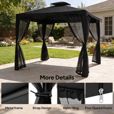 Outsunny 3 x 3 m Metal Gazebo, Garden Pavillion, Double Roof Outdoor Canopy Shelter with Mesh Sidewalls, Black 