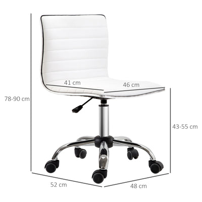 HOMCOM Adjustable Swivel Office Chair with Armless Mid-Back in PU Leather and Chrome Base - White 