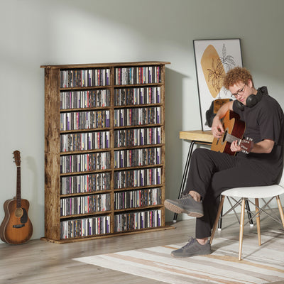 HOMCOM 16-Compartment Media Shelf - Rustic Brown 