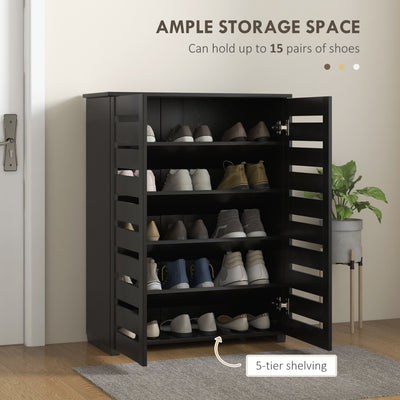 HOMCOM Narrow Shoe Cabinet for Entryway, 5-Tier Slim Shoe Storage Cabinet with 2 Slatted Doors and Adjustable Shelves