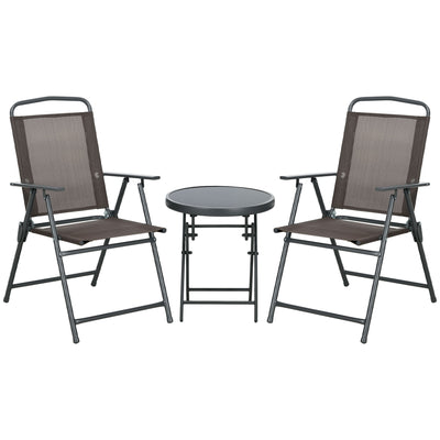Outsunny Three-Piece Garden Seat Set, with Glass-Top Table - Brown 