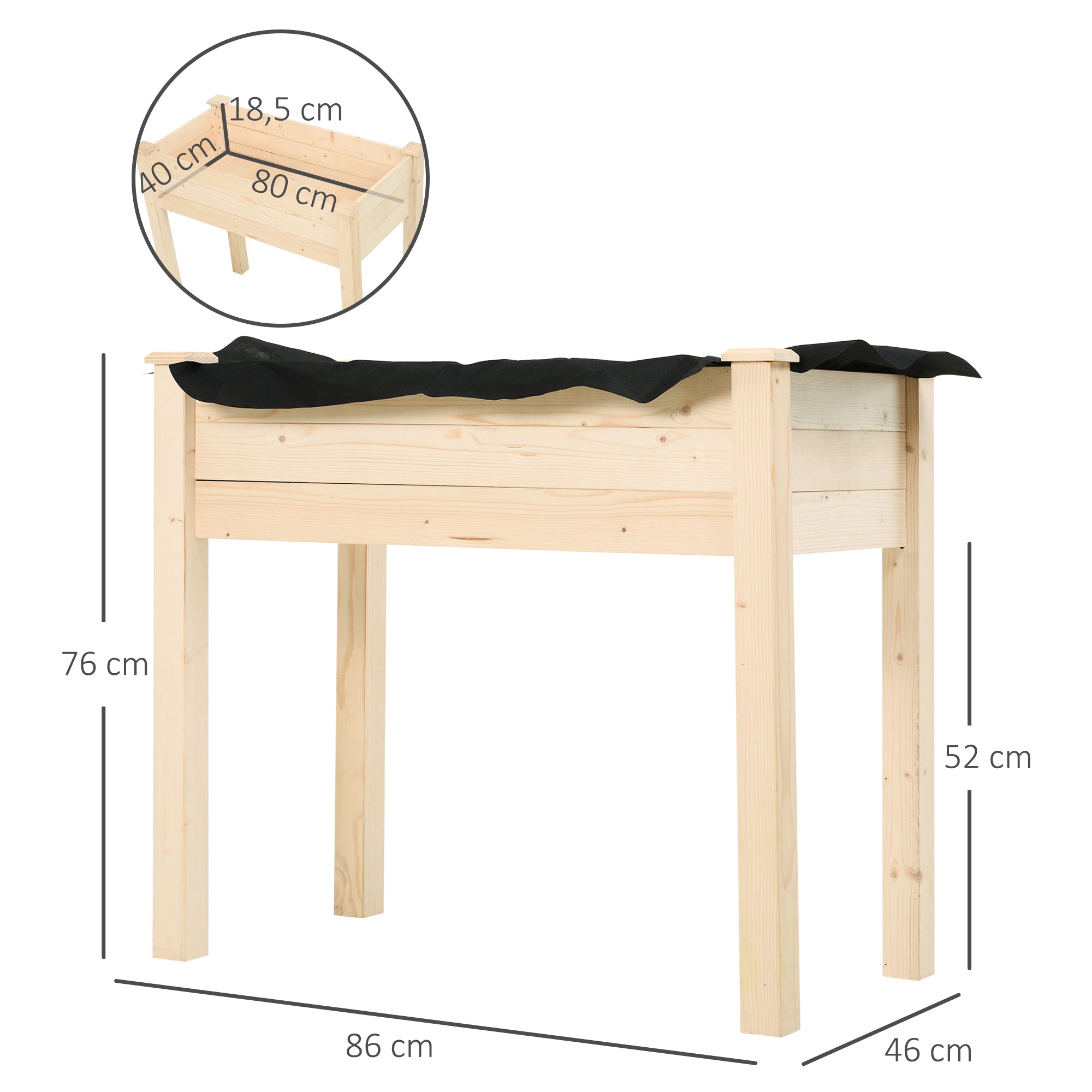 Outsunny Garden Wooden Planters， Rectangular Raised Bed,Flower Box, Fir Wood Indoor/Outdoor, Oak Tone, 86L x 46W x 76Hcm 
