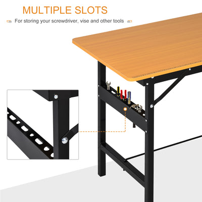 HOMCOM 100 cm Foldable Garage Work Bench, Craft Table MDF Workstation, Heavy-duty Steel Frame with Ruler, Protractor 