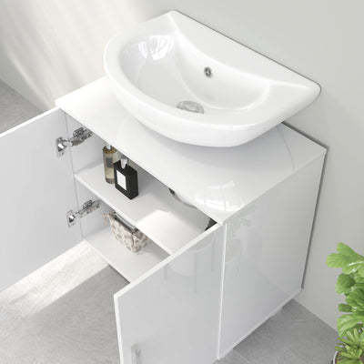 HOMCOM Bathroom Under Sink Cabinet for Basin without or with Pedestal - High Gloss White 