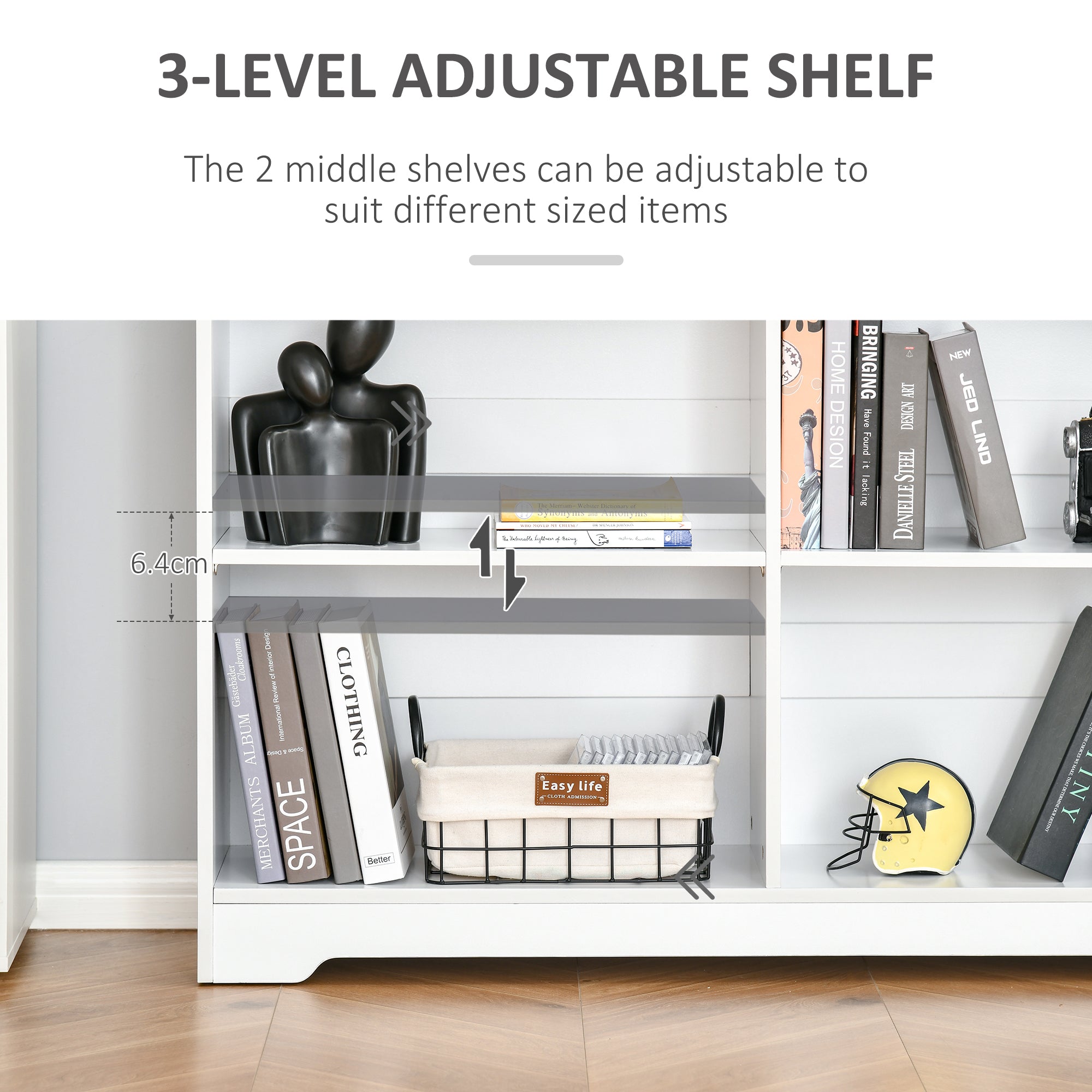HOMCOM Wooden Cube Bookcase, 2 Tier Open Storage Shelving Unit with 4 Compartments, Freestanding Display Bookshelf for Home Office Living Room Furniture, 118 x 29 x 76cm, White 