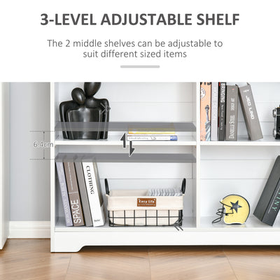 HOMCOM Wooden Cube Bookcase, 2 Tier Open Storage Shelving Unit with 4 Compartments, Freestanding Display Bookshelf for Home Office Living Room Furniture, 118 x 29 x 76cm, White 