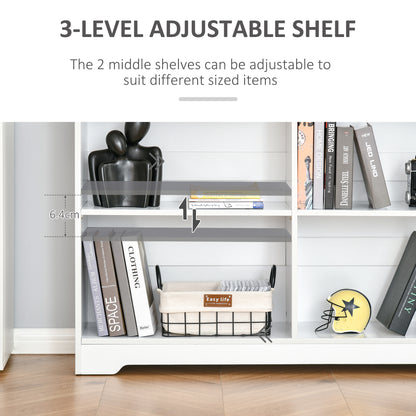 HOMCOM Wooden Cube Bookcase, 2 Tier Open Storage Shelving Unit with 4 Compartments, Freestanding Display Bookshelf for Home Office Living Room Furniture, 118 x 29 x 76cm, White 