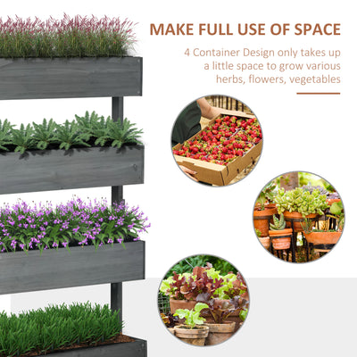 Outsunny Four-Tier Basket Wooden Plant Stand - Grey 