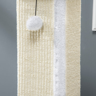 PawHut 81cm Cat Scratcher, Vertical Full Scratcher w/ Natural Sisal Rope, Hanging Ball, Soft Plush - White 