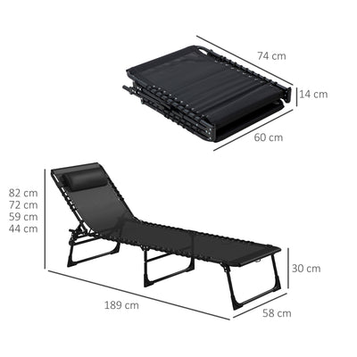 Outsunny Set of Two Folding Sun Loungers, with Four-Position Backs - Black 