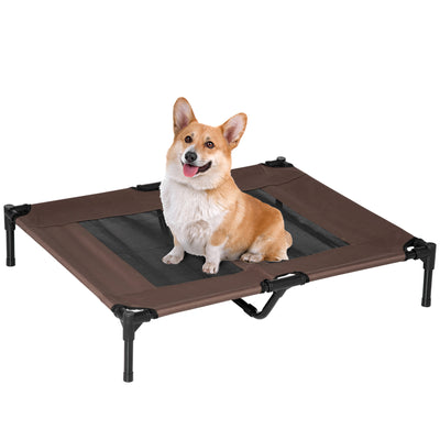 PawHut Large Raised Dog Bed Cat Elevated Lifted Cooling Portable Camping Basket Outdoor Indoor Mesh Pet Cot Metal Frame Brown 