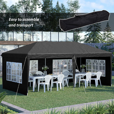 Outsunny 3 x 6m Pop-Up Gazebo, with Removable Walls - Black 