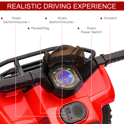 HOMCOM 6V Kids Electric Ride on Car Toddlers Quad Bike All Terrain Vehicle Toy With Music for 18-36 months Red 