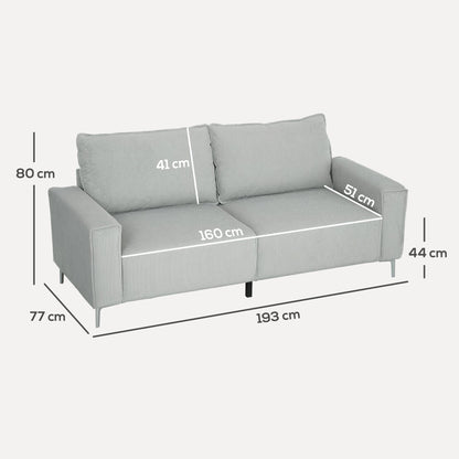 HOMCOM Three-Seater Corduroy - Light Grey 