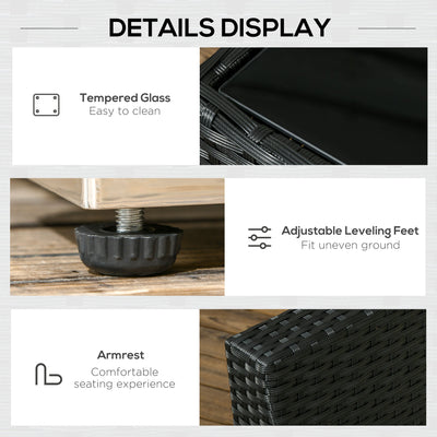Outsunny 8 Pieces PE Rattan Corner Sofa Set, Outdoor Garden Furniture Set, Patio Wicker Sofa Seater w/ Cushion, Washable Cushion Cover & Tempered Glass Table, Black 