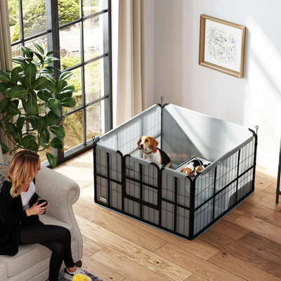 PawHut Steel Dog Whelping Box with Washable Pee Pad, Windproof Cloth, Lockable Door, for Small & Medium Dogs, 102 x 102 x 60cm 
