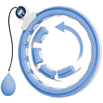 SPORTNOW Smart Weighted Hula Hoop, Massage Hula Ring w/ 16 Detachable Knots, 360° Auto-Rotating Ball, Digital Counter Light Blue 