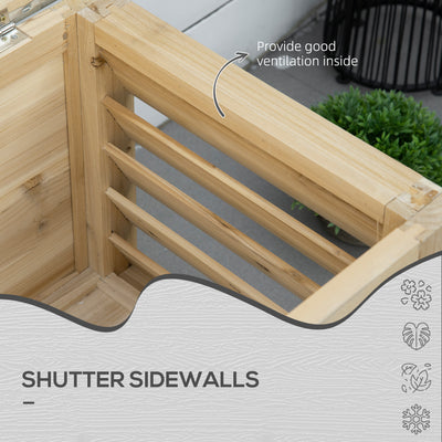 Outsunny 155L Outdoor Storage Box with Metal Top and Shutter Walls, Wooden Outside Tool organiser Container, for Garden, terrace 