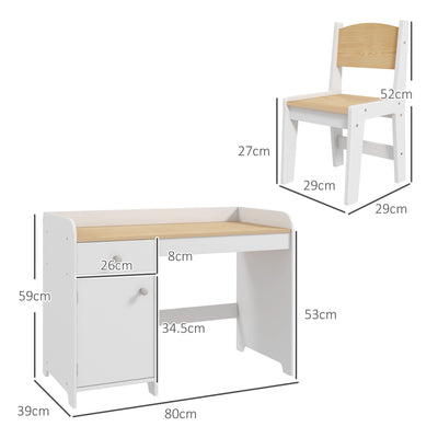 ZONEKIZ Kids Desk and Chair Set for 3-6 Years with Storage Drawer, Study Table and Chair for Children - White 