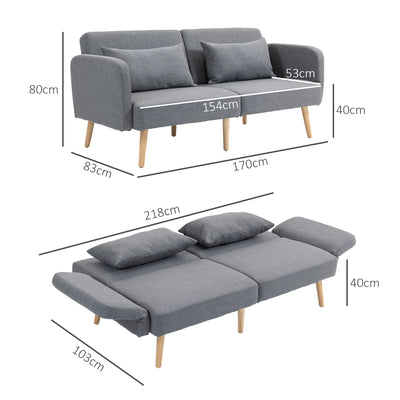 HOMCOM Two-Seater Click-Clack Sofa Bed, with Pillows - Grey 